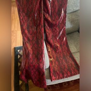 Red snake skin print pants
